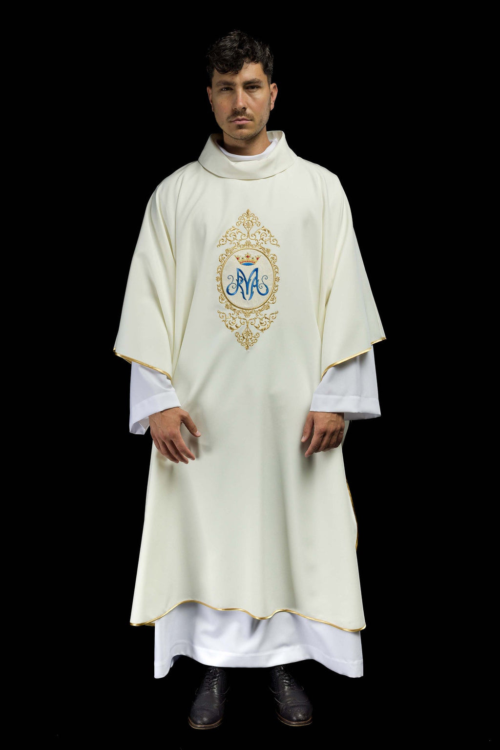 Ornat z motywem maryjnym otoczonym złotym haftem - ORNATY.PL