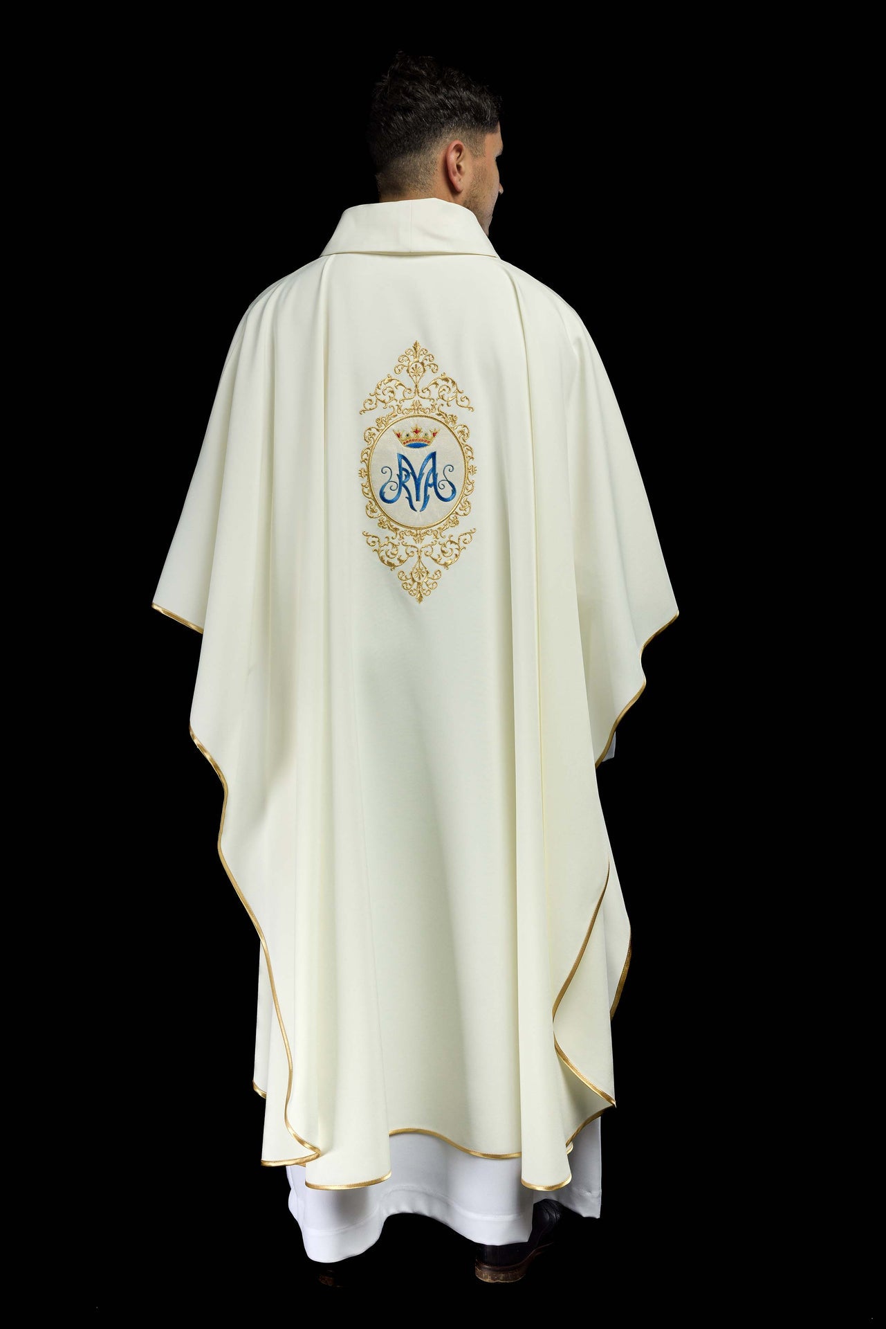 Ornat z motywem maryjnym otoczonym złotym haftem - ORNATY.PL