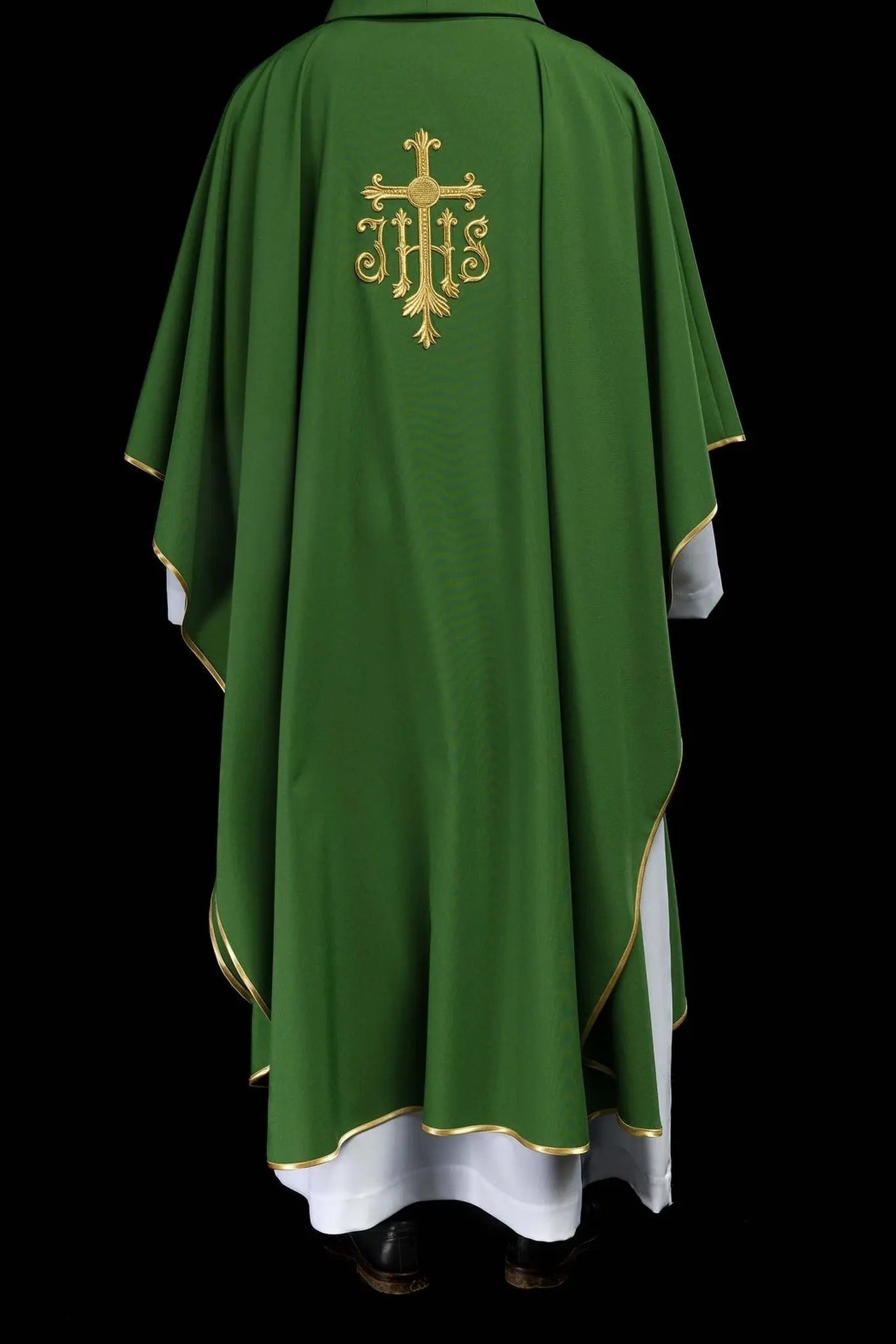 JHS green chasuble with raised embroidery