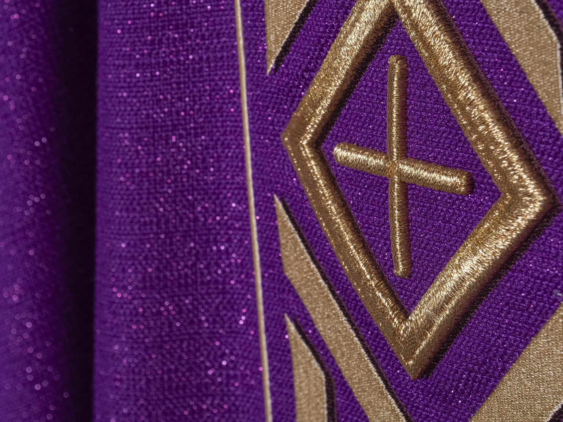 Embroidered Violet Liturgical Chasuble with Cross and Decoration