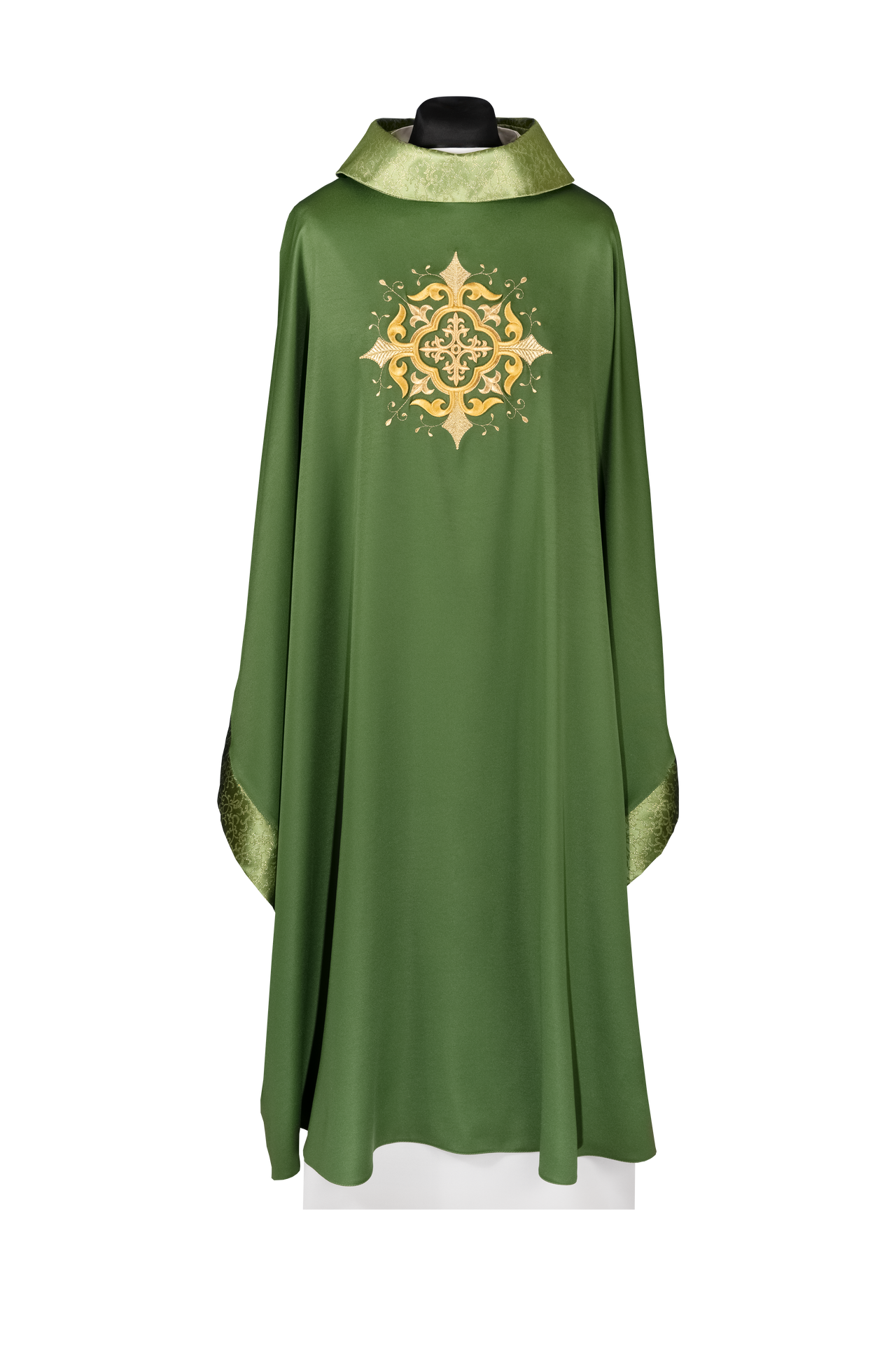 Ornat liturgiczny z haftowanym motywem krzyża i bogatym wykończeniem zielony - ORNATY.PL