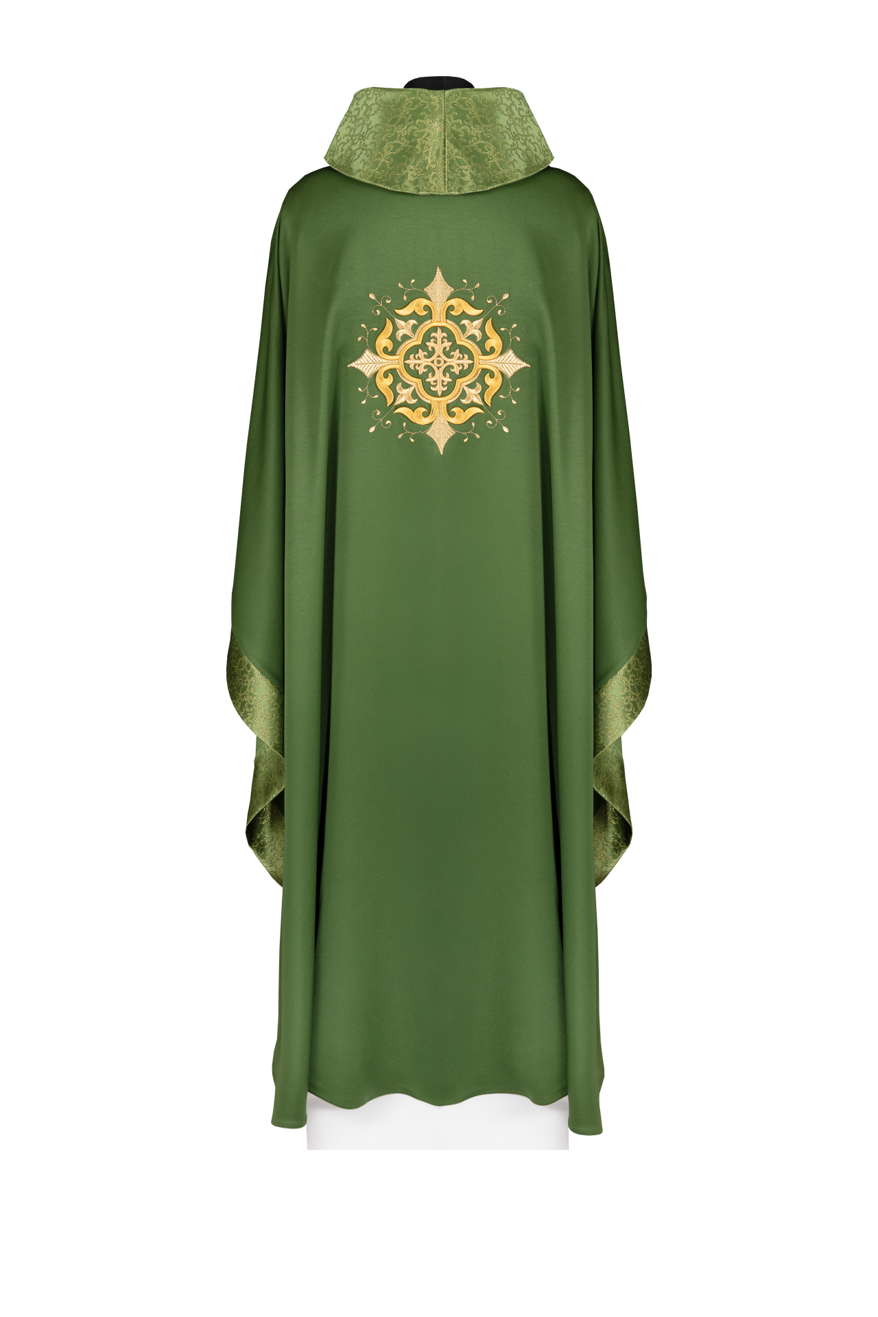 Ornat liturgiczny z haftowanym motywem krzyża i bogatym wykończeniem zielony - ORNATY.PL