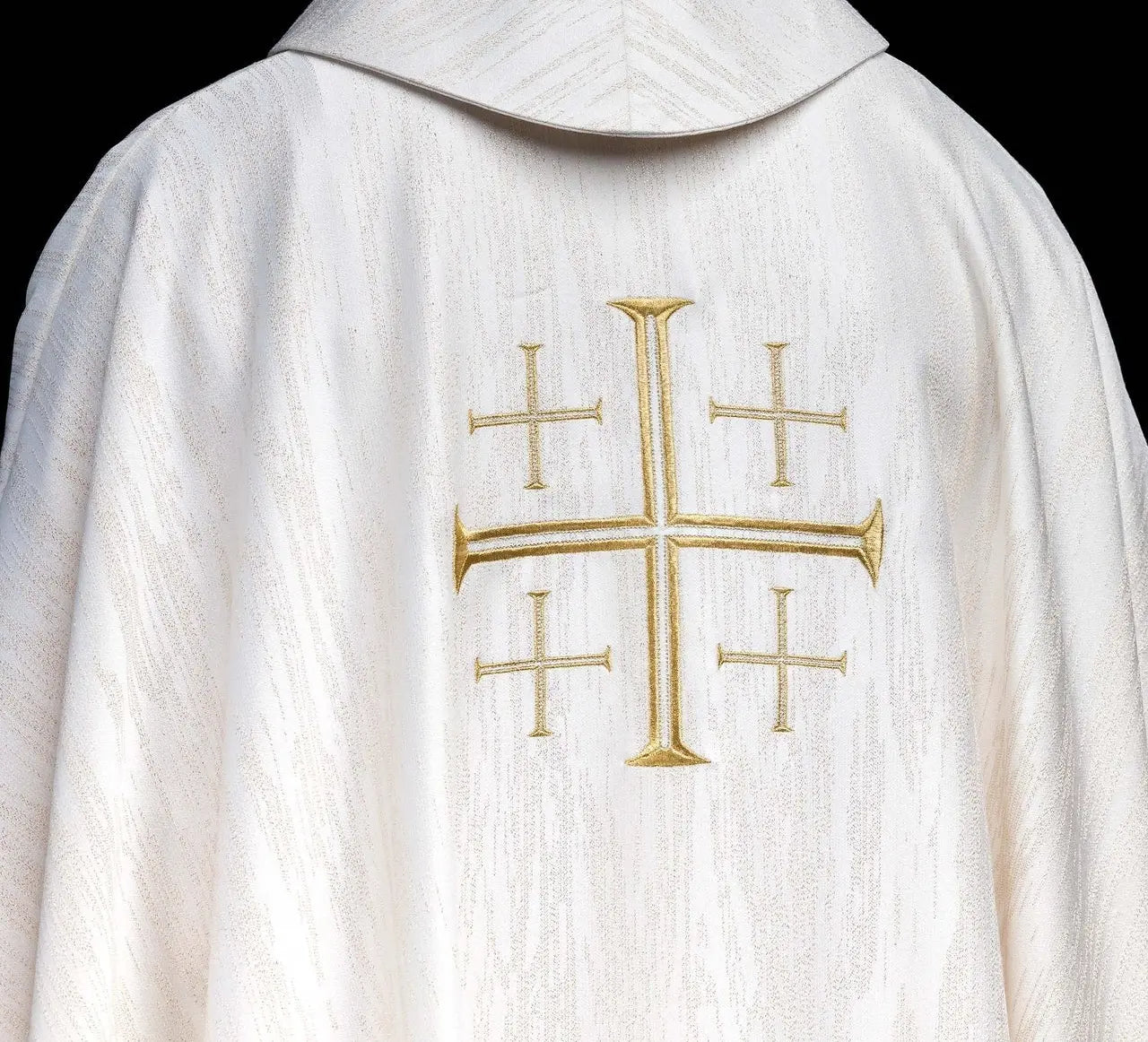 Embroidered Chasuble with Jerusalem Cross Ecru