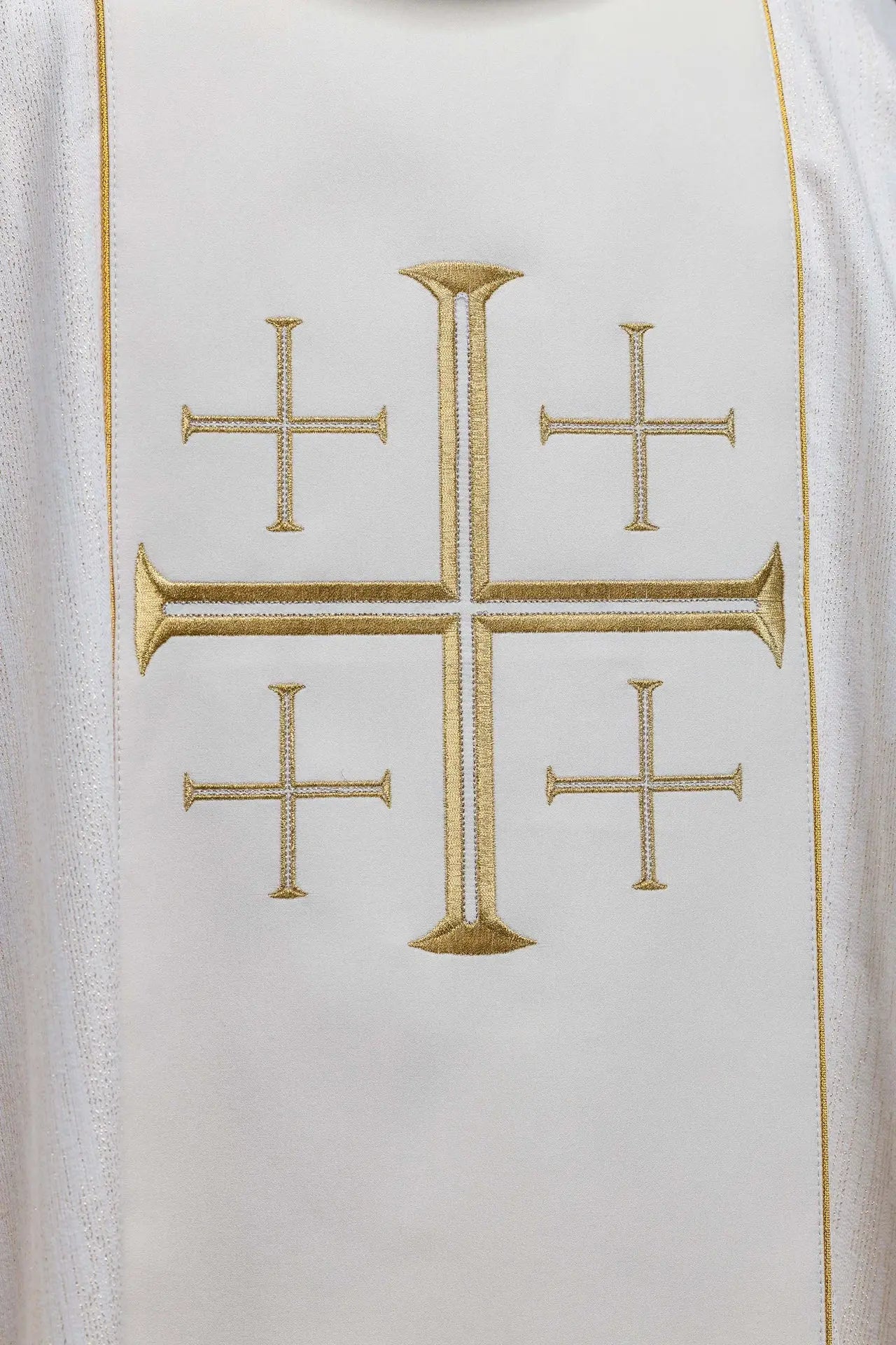 Embroidered Chasuble with Band and Jerusalem Crosses Ecru
