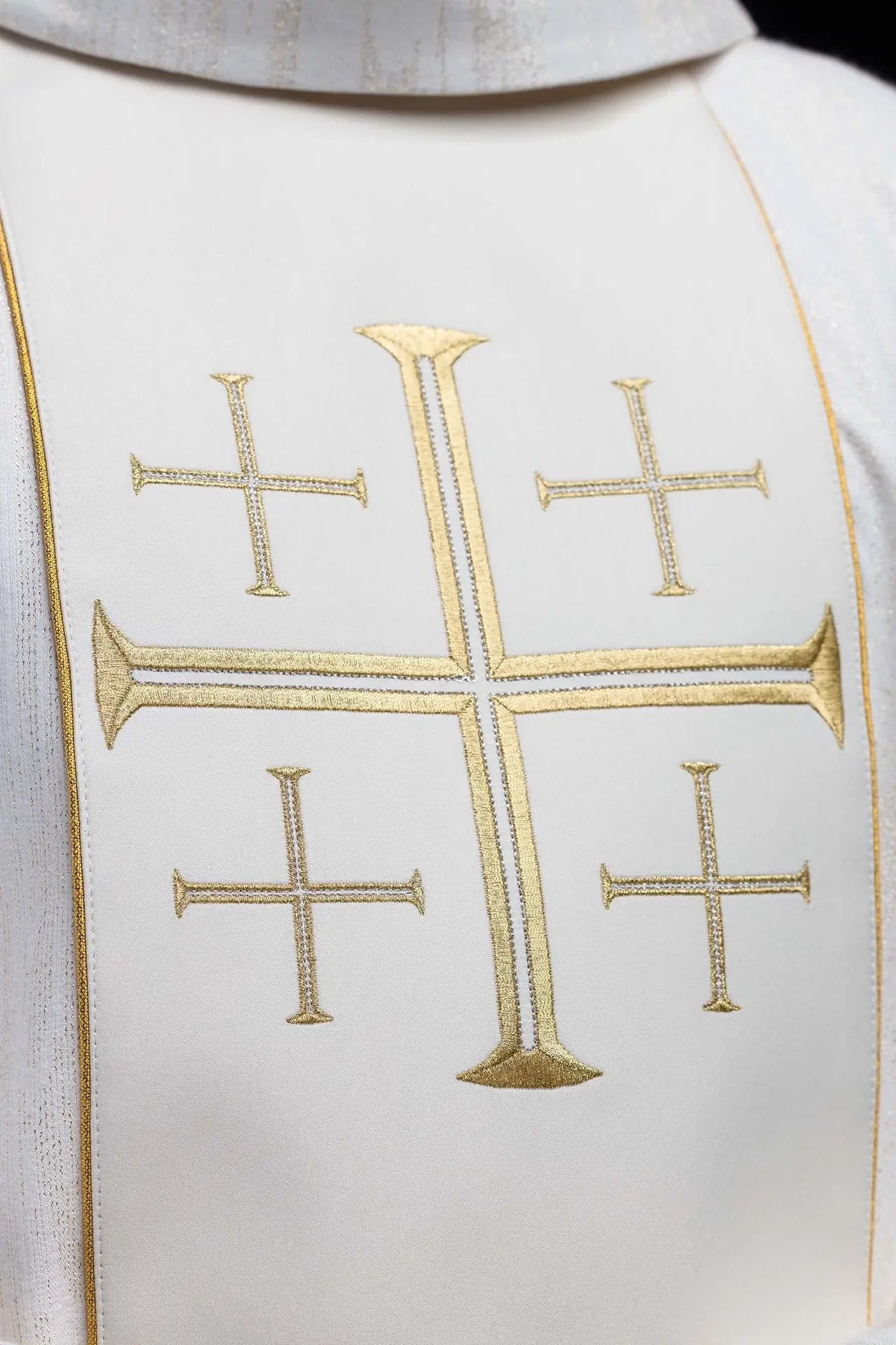 Embroidered Chasuble with Band and Jerusalem Crosses Ecru