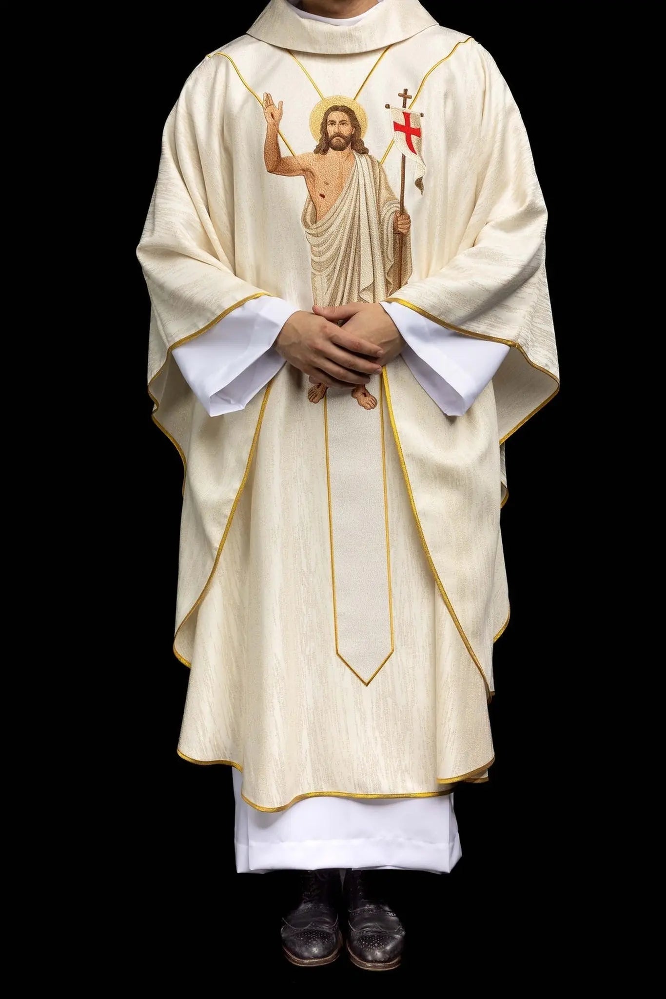 White Chasuble with Risen Christ and Paschal Lamb Embroidery