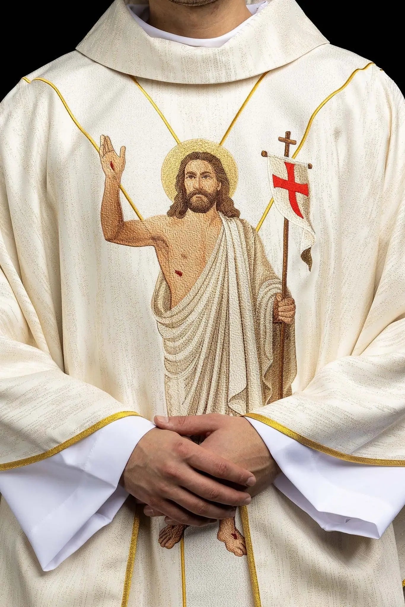 White Chasuble with Risen Christ and Paschal Lamb Embroidery