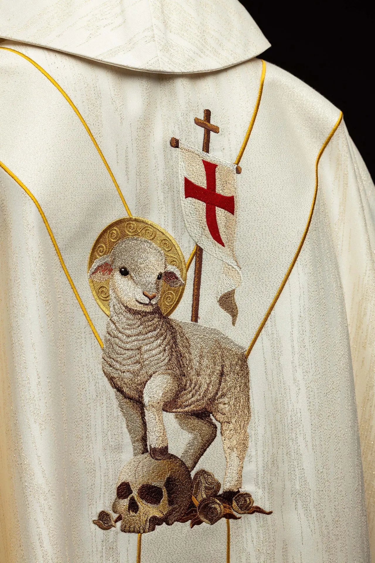 White Chasuble with Risen Christ and Paschal Lamb Embroidery
