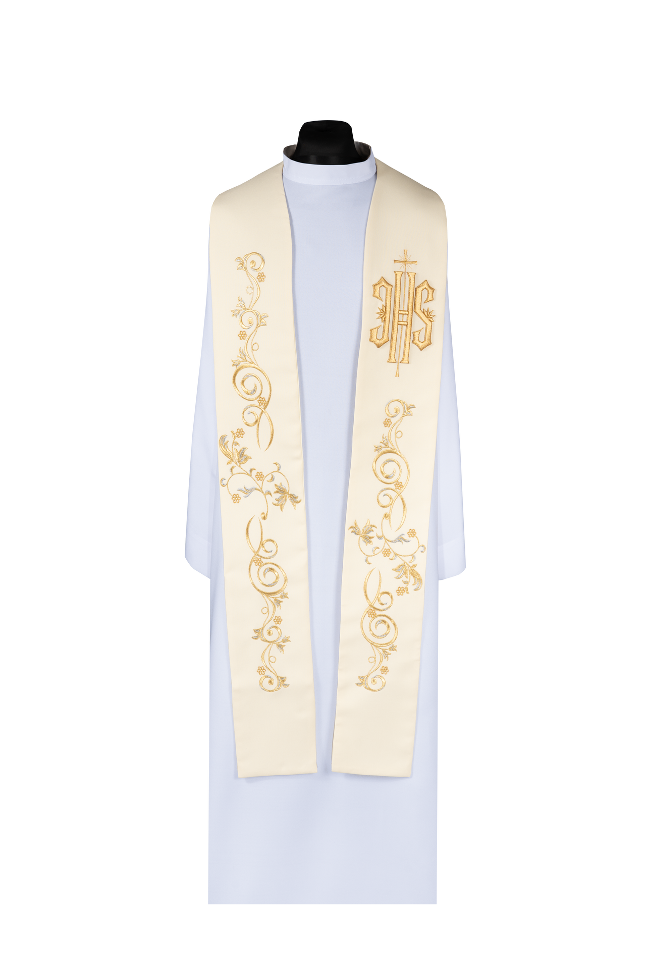Stuła kapłańska haftowana IHS Ecru - ORNATY.PL