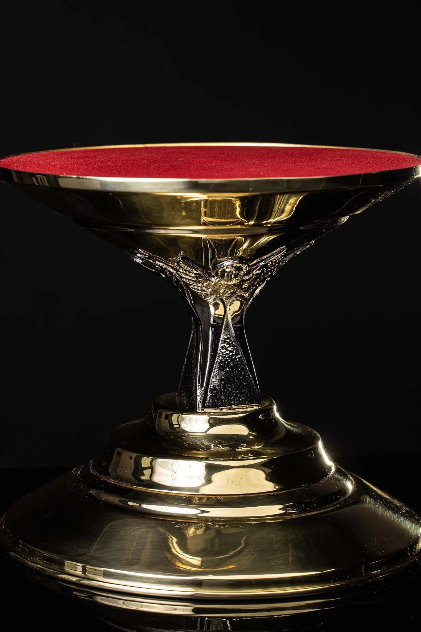 Handmade gold-plated brass monstrance throne with angel motif and red lining