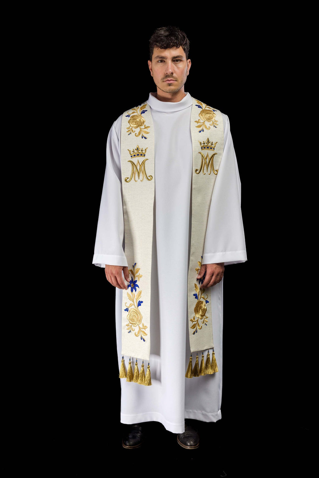 Stuła haftowana z symbolem Maryjnym