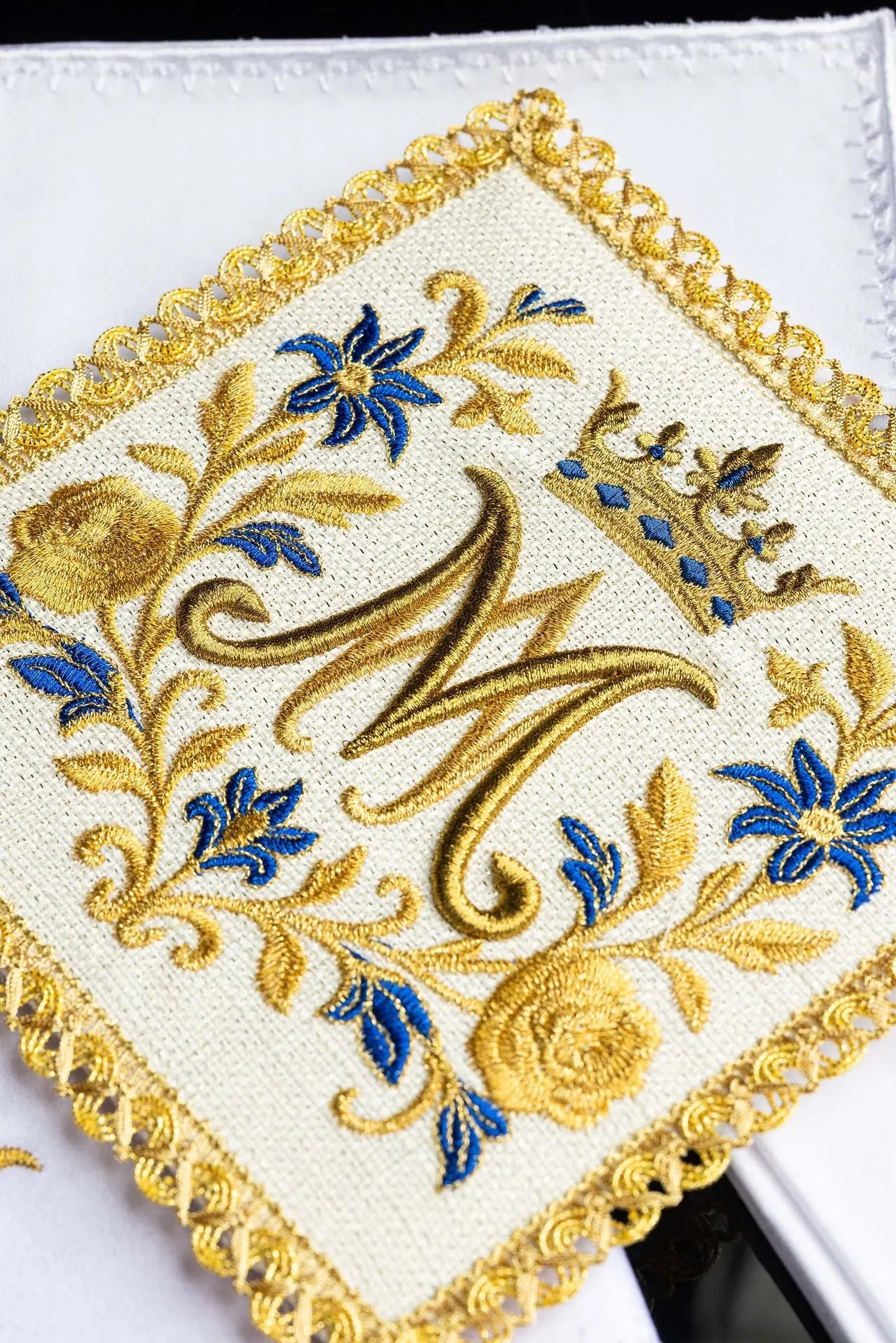Chalice Linen Set with Royal Marian Monogram Embroidery