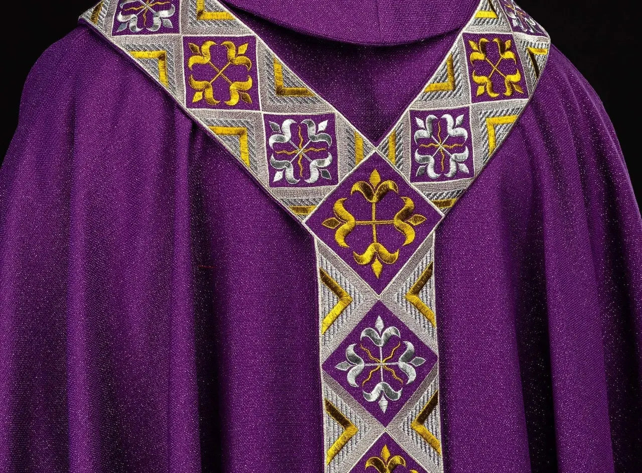 Purple Chasuble Set with Embroidered Orphrey