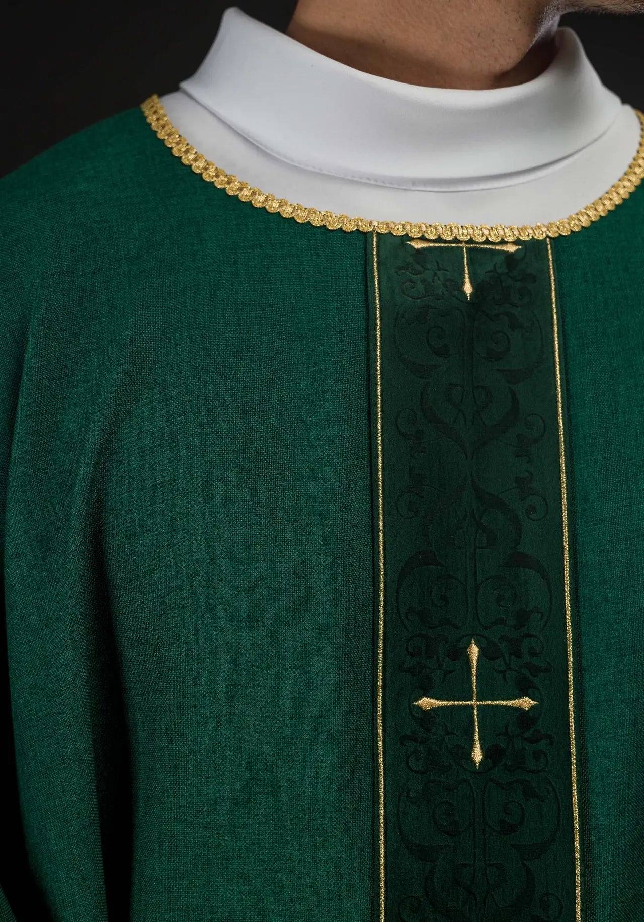 Green Chasuble with Embroidered Band and Cross Motif