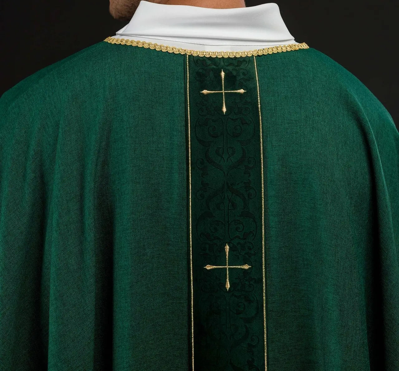 Green Chasuble with Embroidered Band and Cross Motif