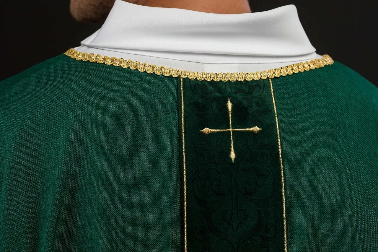 Green Chasuble with Embroidered Band and Cross Motif