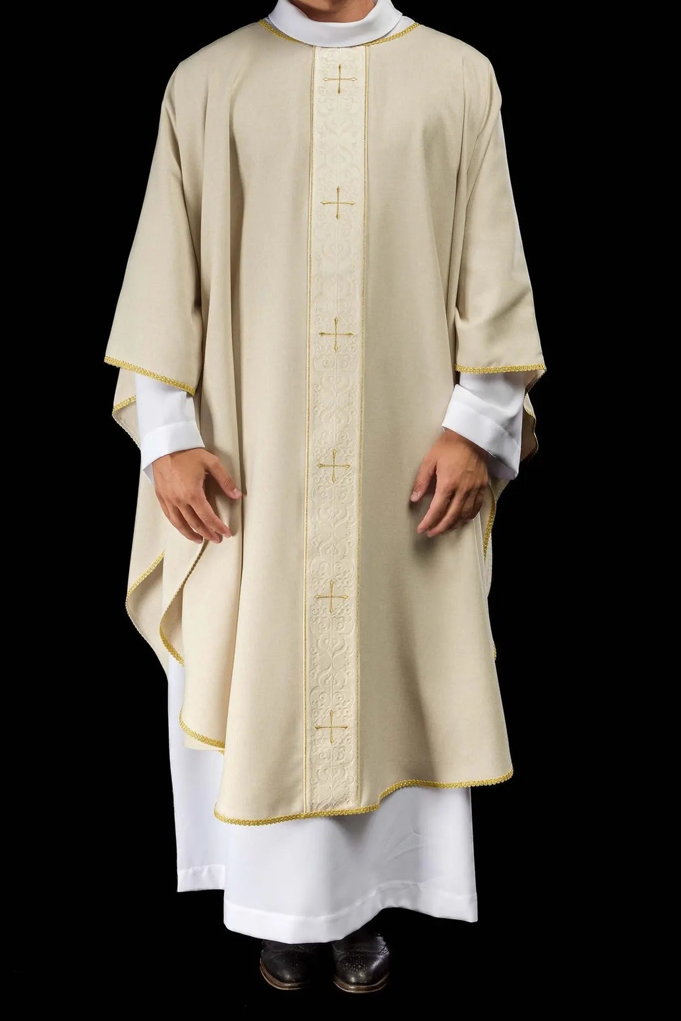 Ecru Chasuble with Embroidered Band and Cross Motif