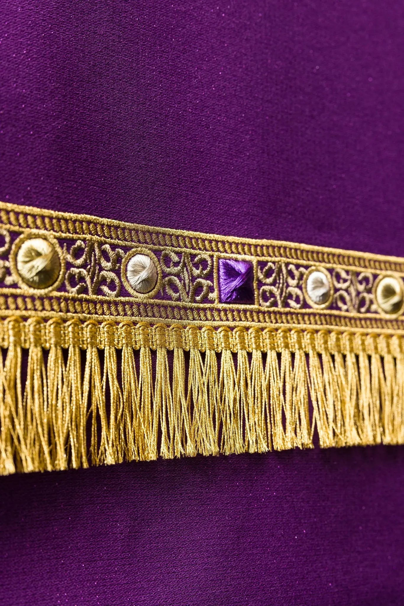 Purple Lectern Cover with Candle Embroidery and Gold Fringe