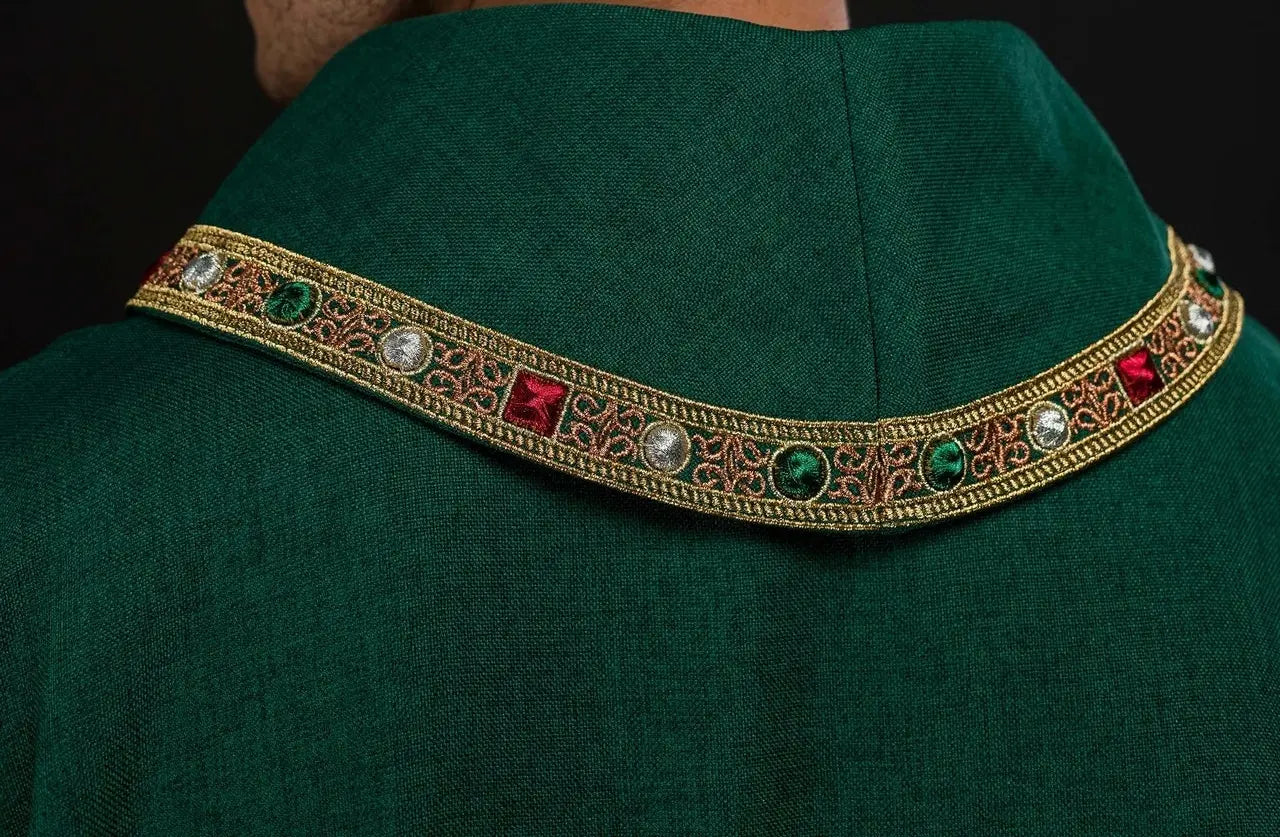 Green Dalmatic with IHS Symbol and Stand-Up Collar