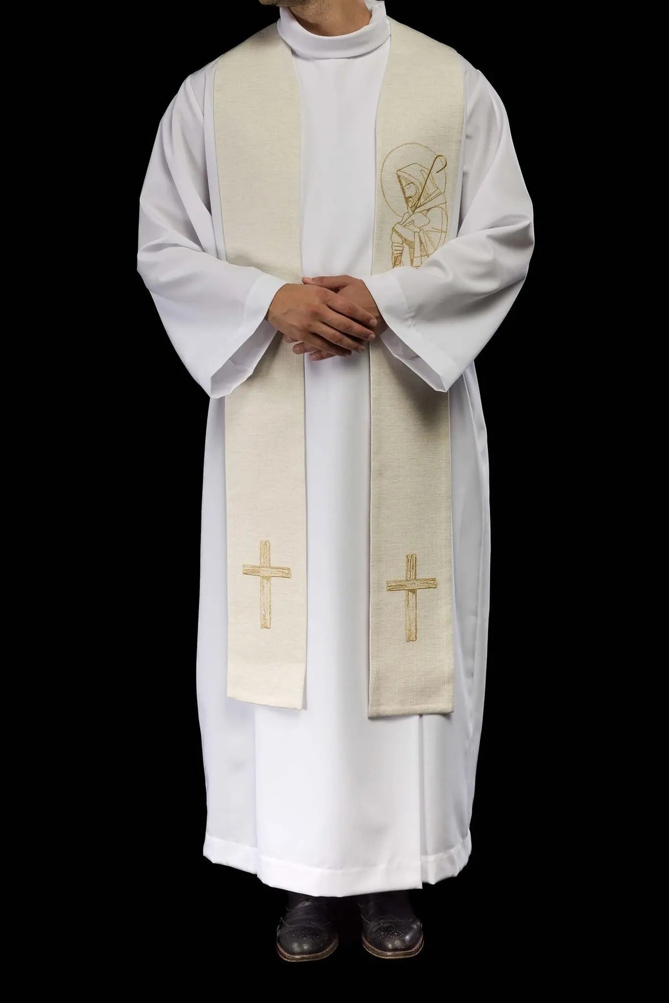 Haftowana stuła "Jezus Dobry Pasterz" w kolorze ecru