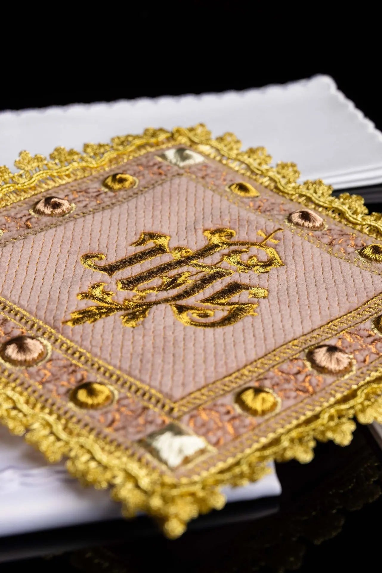 Velvet Pink Chalice Linen Set with Embroidered IHS Symbol