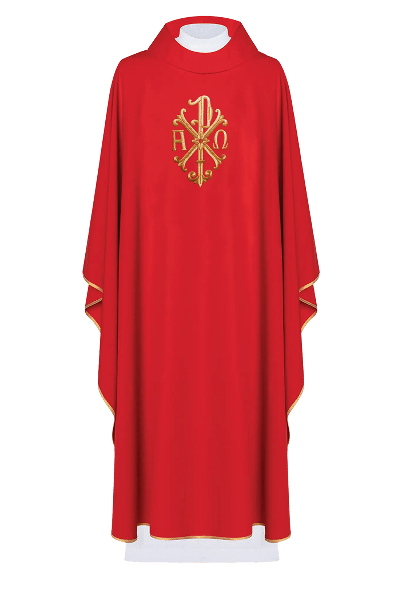 Alpha and Omega embroidered chasuble Red Gold piping - HAFTINA ATELIER