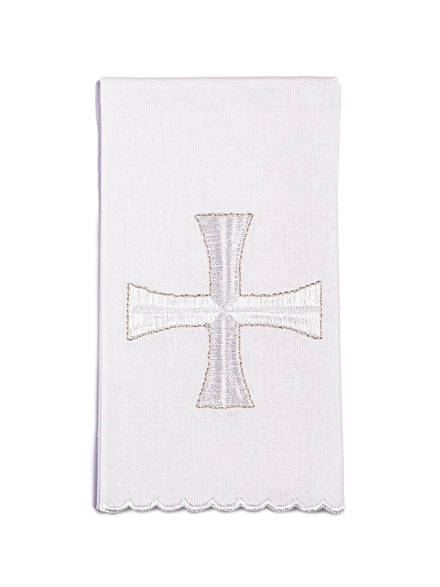 Embroidered cup linen with silver trim