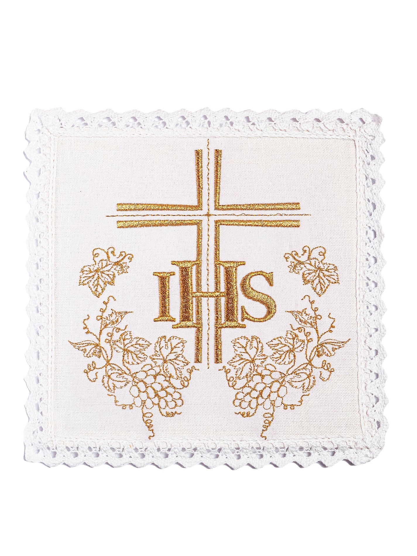 Bielizna kielichowa lniana haftowana krzyż i IHS