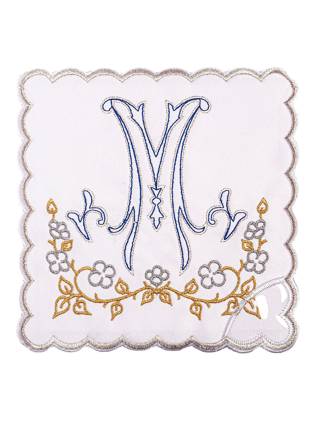 Bielizna kielichowa z srebrnym haftem maryjnym