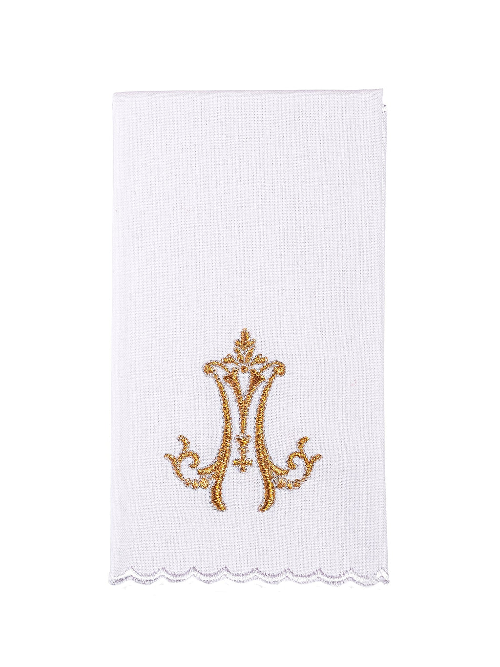 Bogato zdobiona bielizna kielichowa z złotym haftem maryjnym