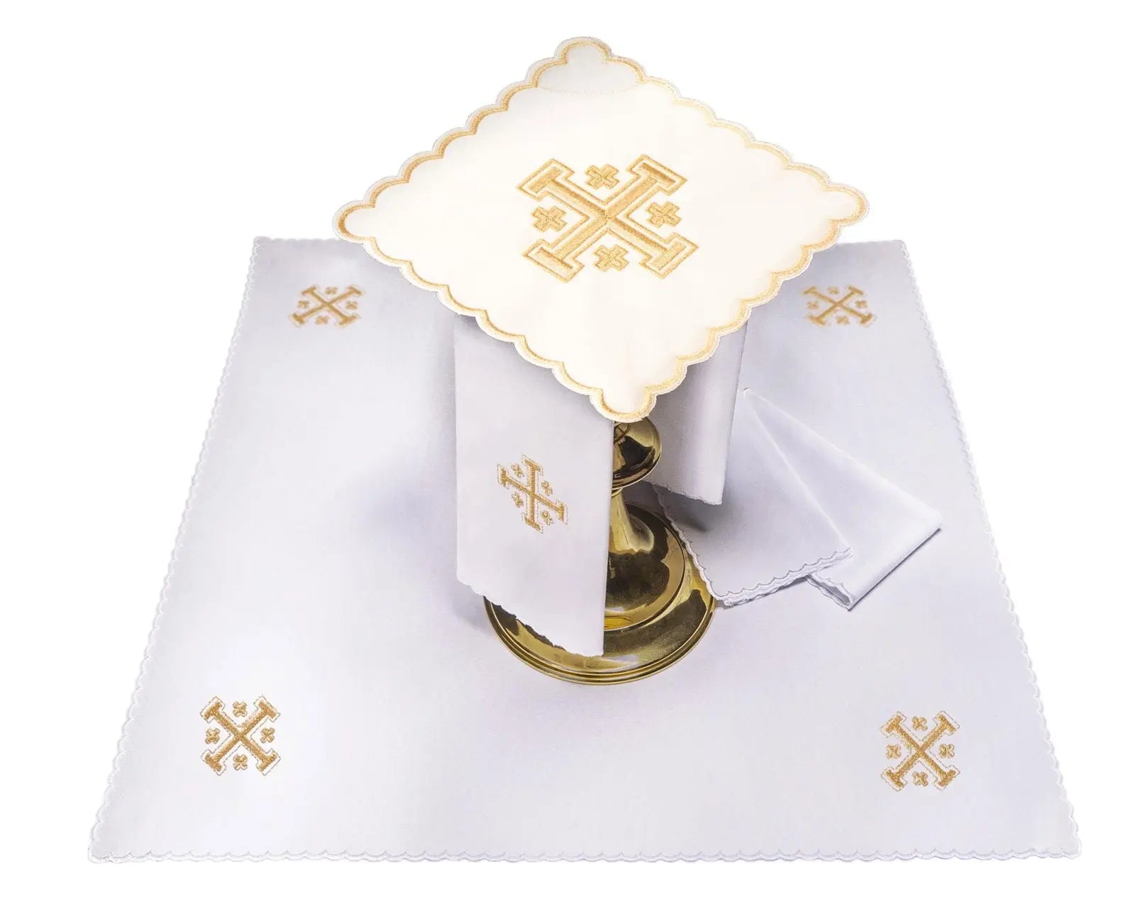 Chalice set Embroidered Jerusalem Cross ecru - HAFTINA ATELIER