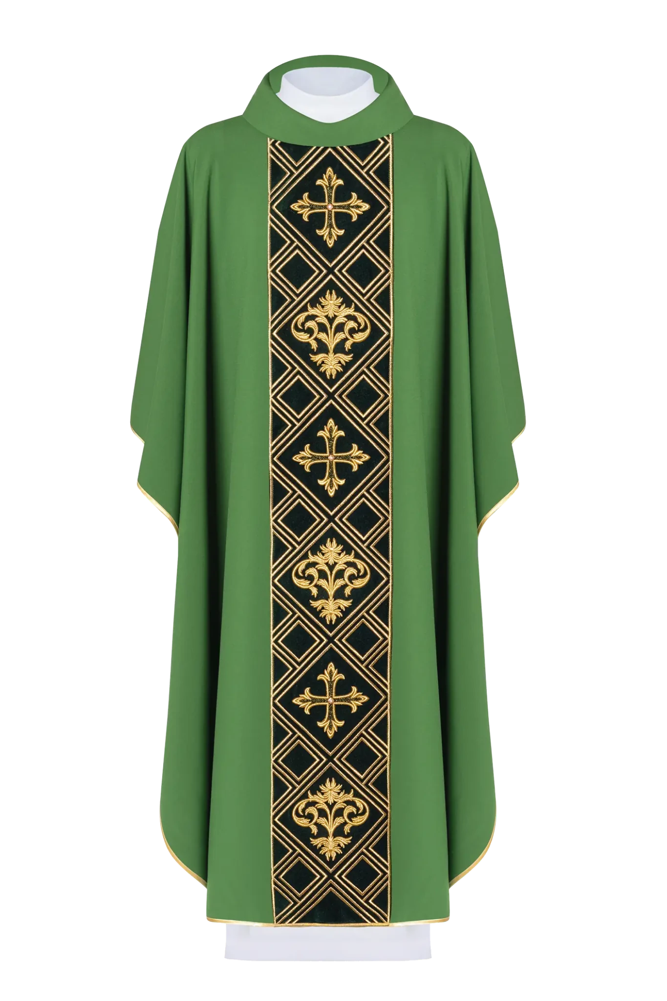 Chasuble with dark green belt made of velvet - HAFTINA ATELIER