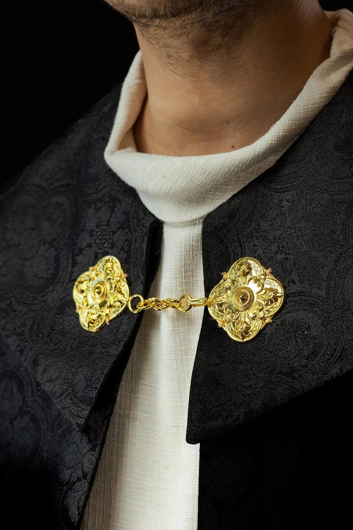 Black Liturgical Cope with Gold Cross Embroidery on Jacquard Fabric