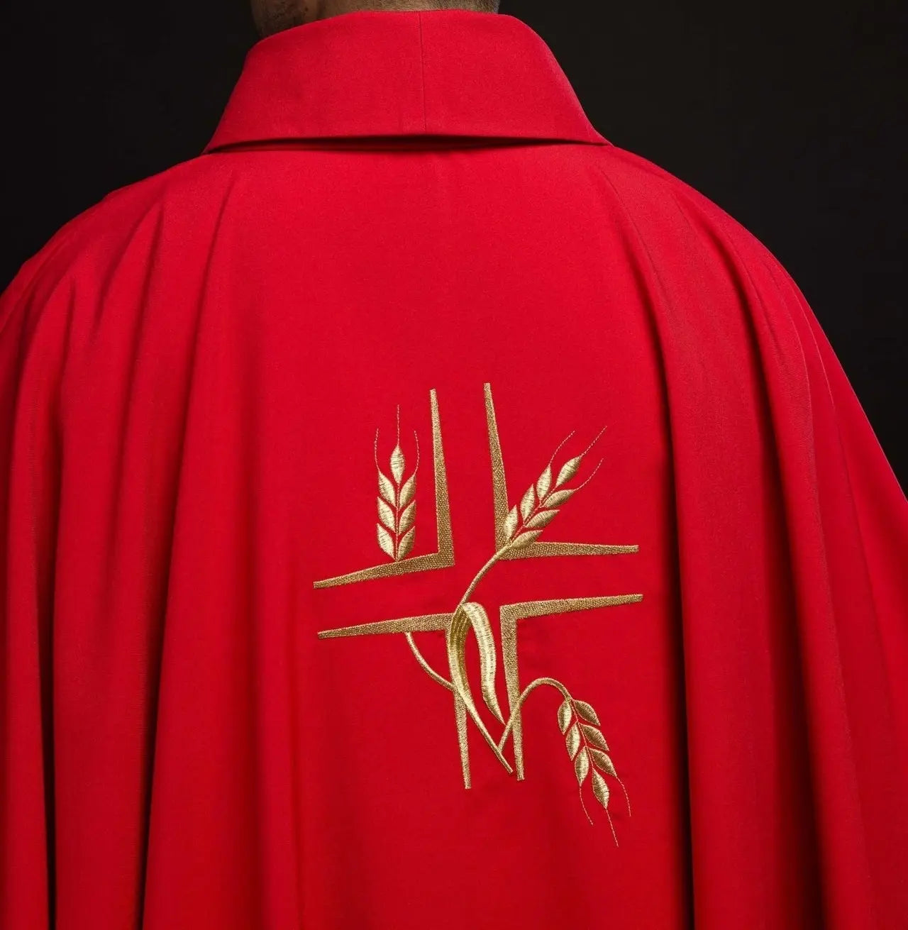 Red chasuble with embroidery of the Cross and Spikes