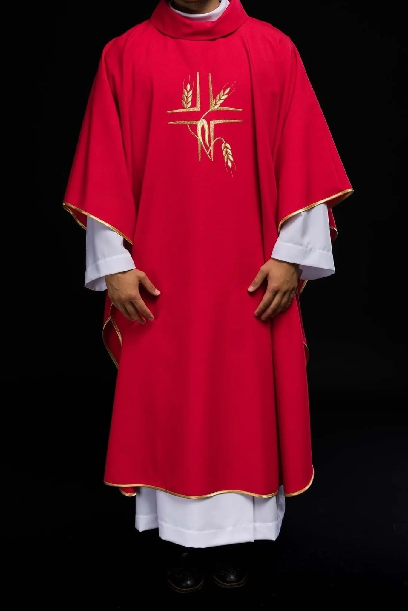 Red chasuble with embroidery of the Cross and Spikes
