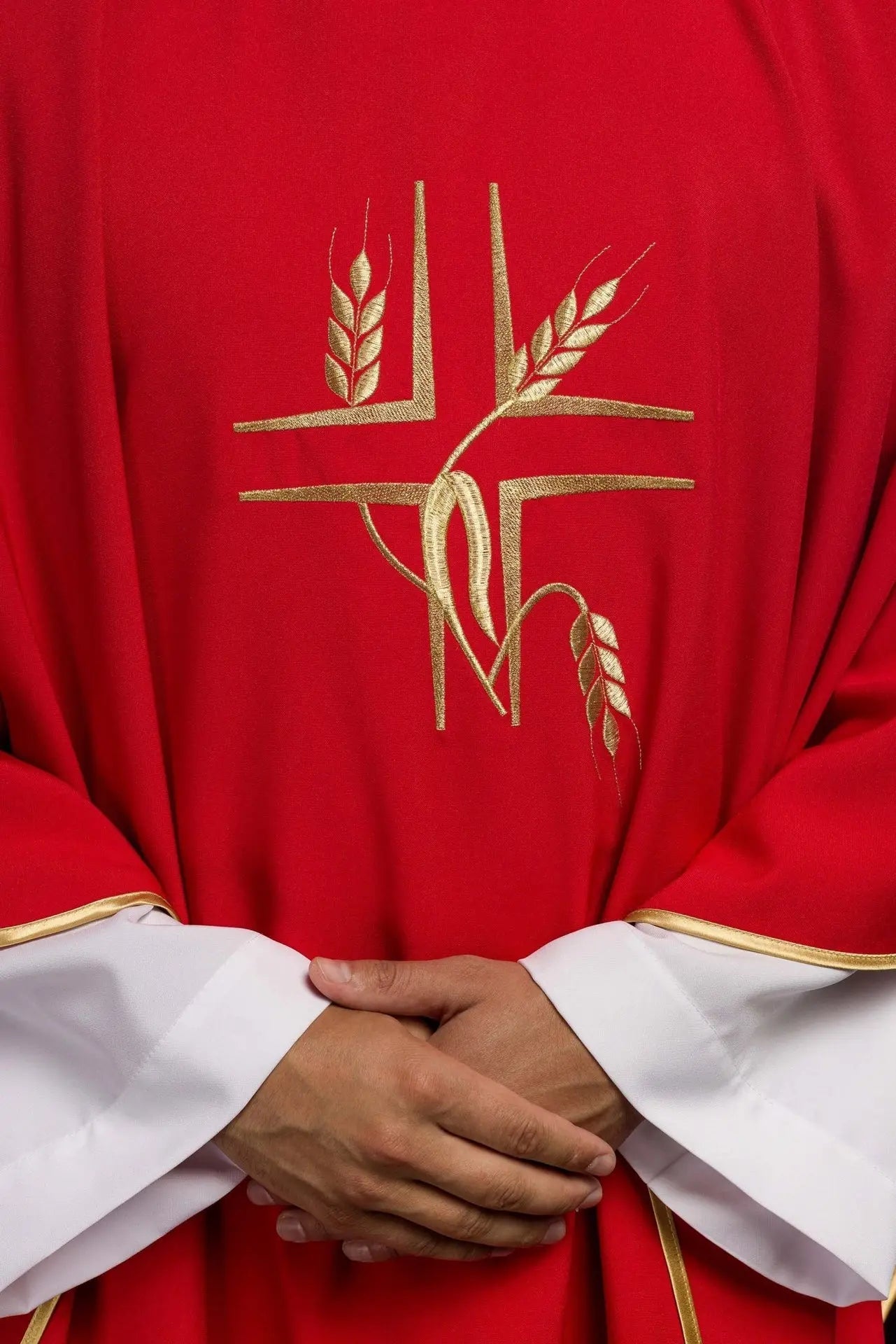 Red chasuble with embroidery of the Cross and Spikes