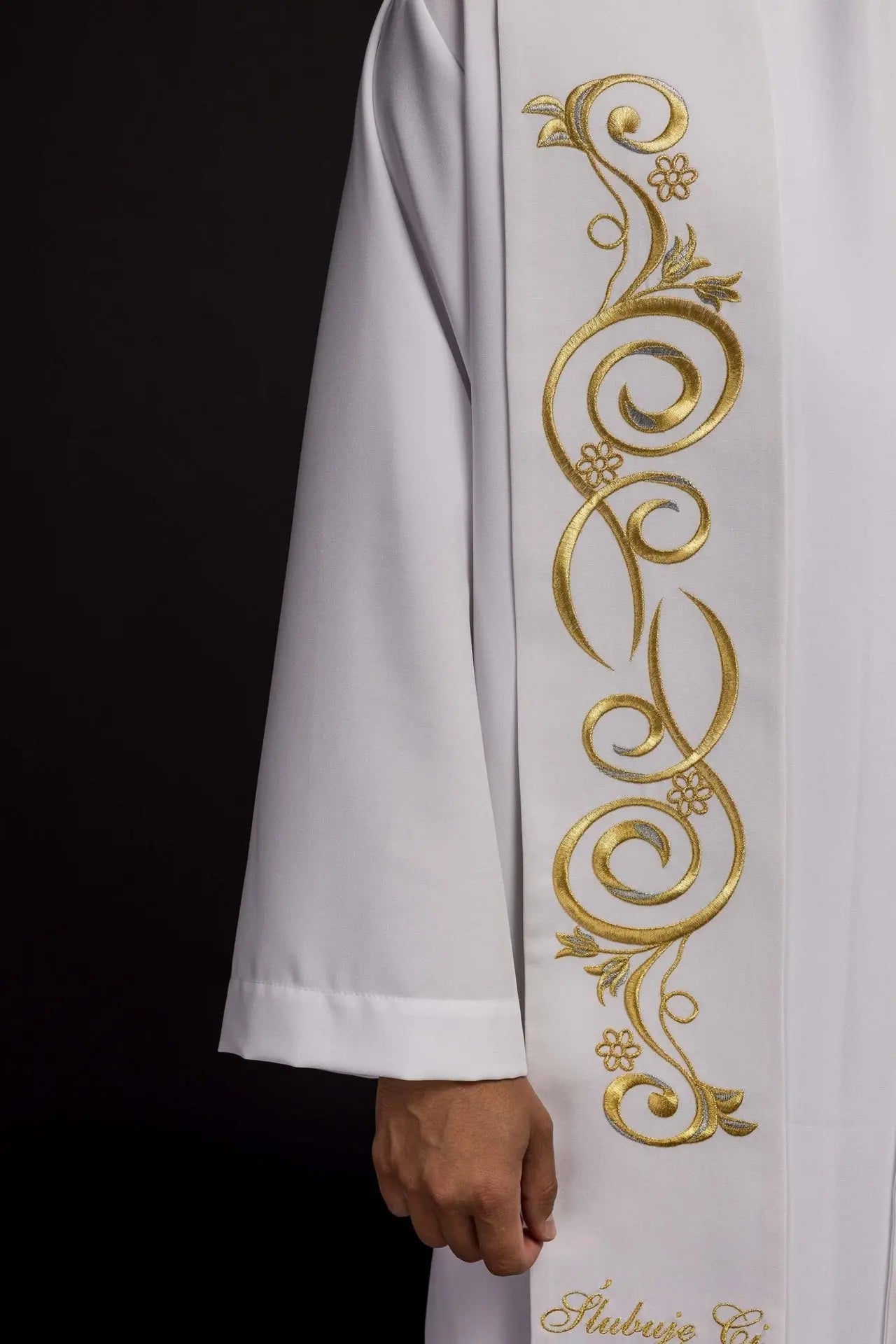 Long Embroidered Wedding stole in white
