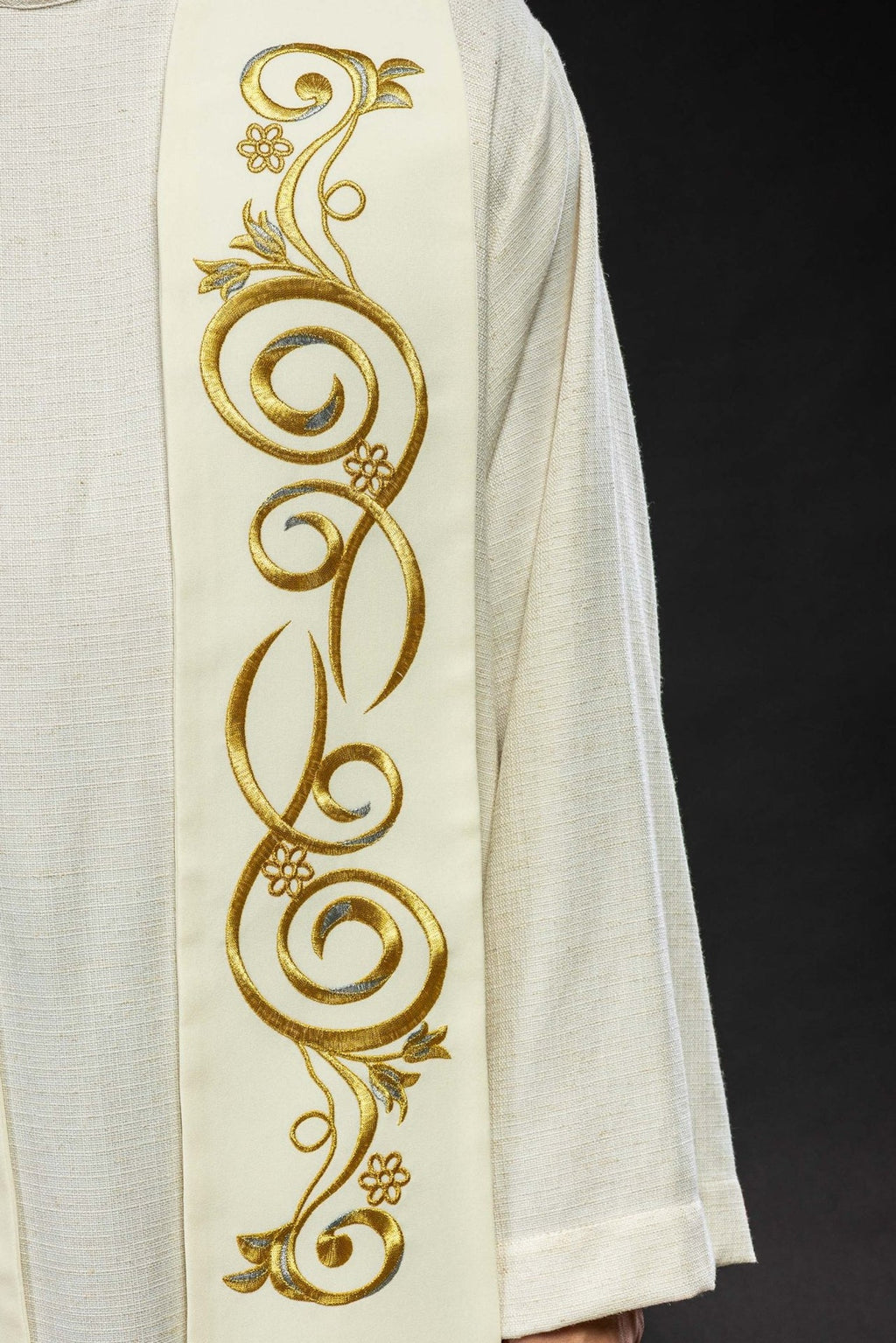 Długa stuła haftowana Ślubna w kolorze kremowym