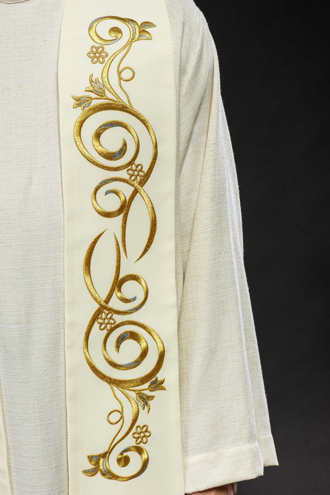 Długa stuła haftowana Ślubna w kolorze kremowym