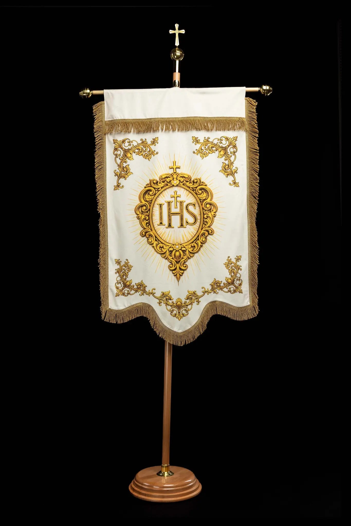 Double-sided Printed Processional Banner with Sacred Heart of Jesus and IHS - HAFTINA ATELIER