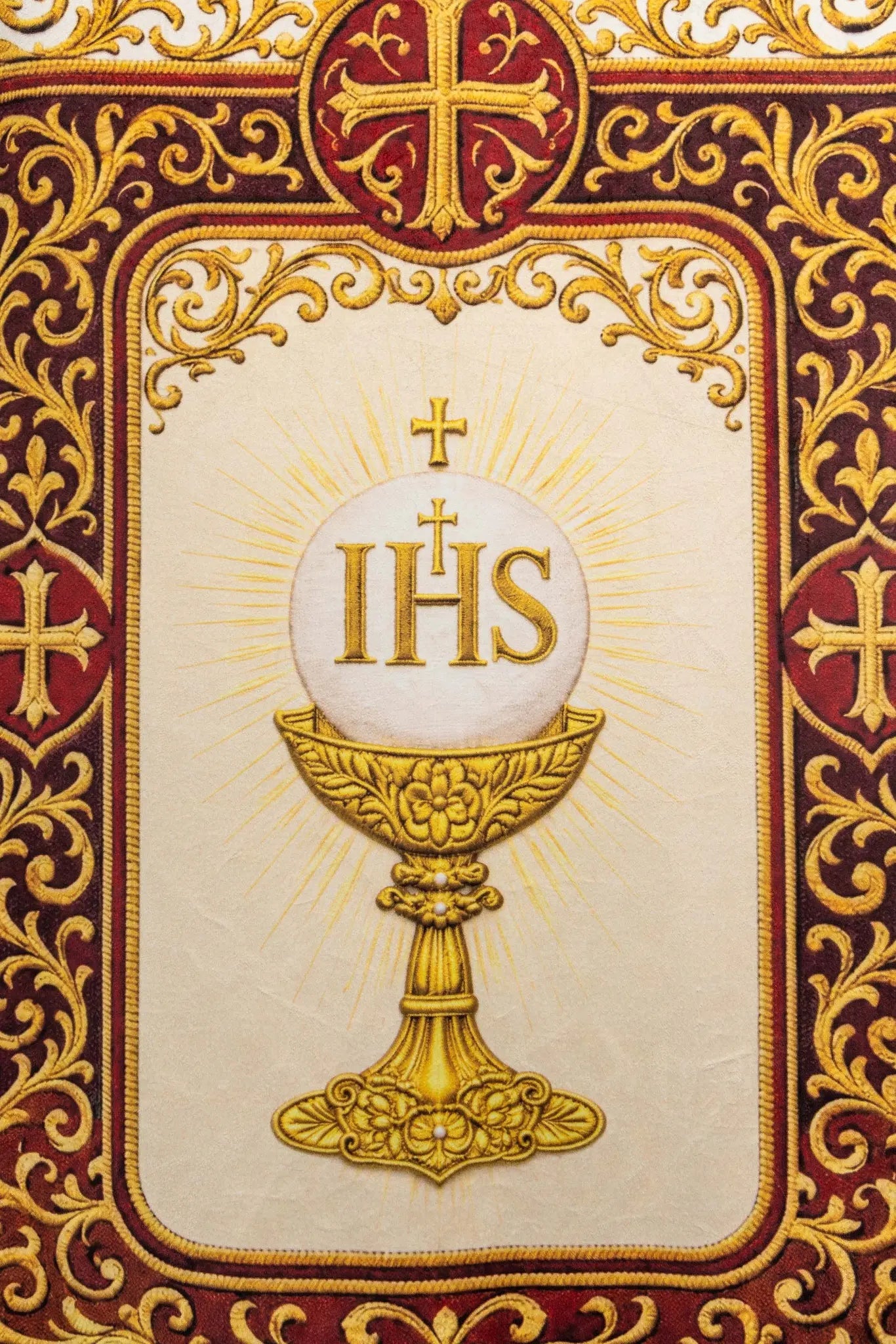 Double-sided Processional Banner: Sacred Heart of Jesus and IHS Chalice - HAFTINA ATELIER