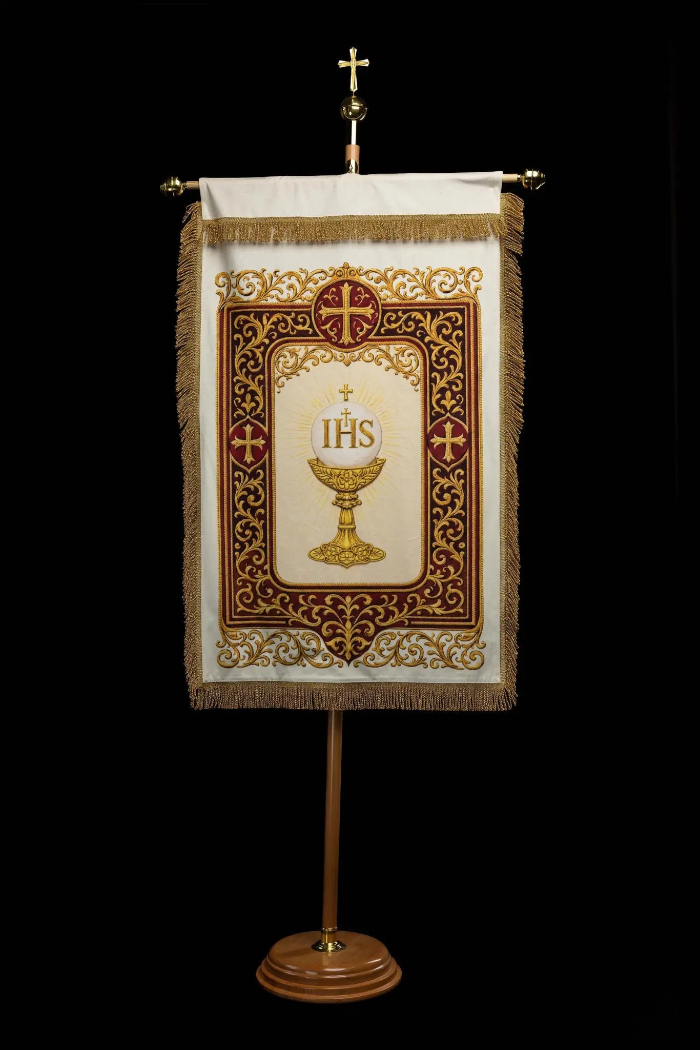 Double-sided Processional Banner: Sacred Heart of Jesus and IHS Chalice - HAFTINA ATELIER