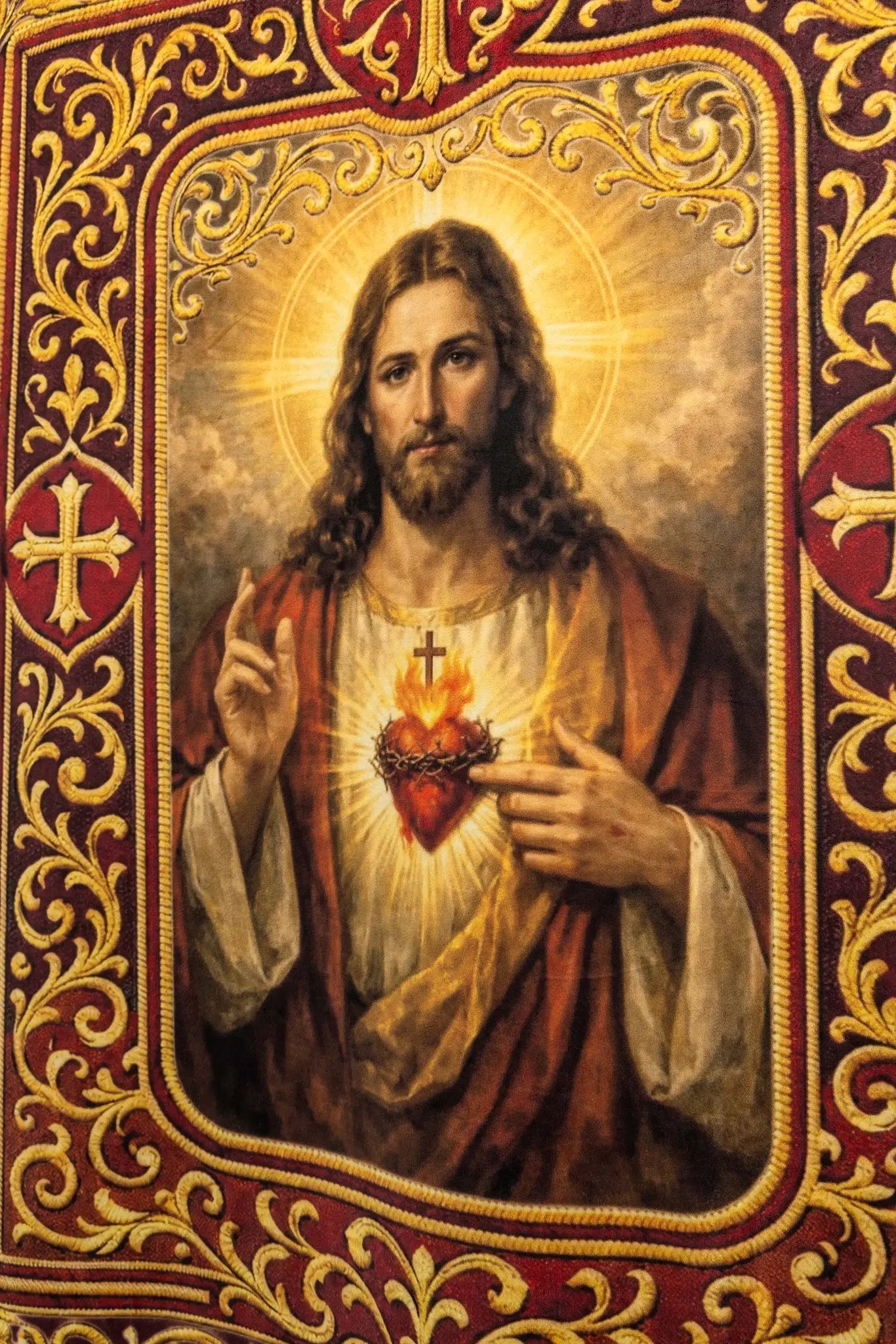 Double-sided Processional Banner: Sacred Heart of Jesus and IHS Chalice - HAFTINA ATELIER