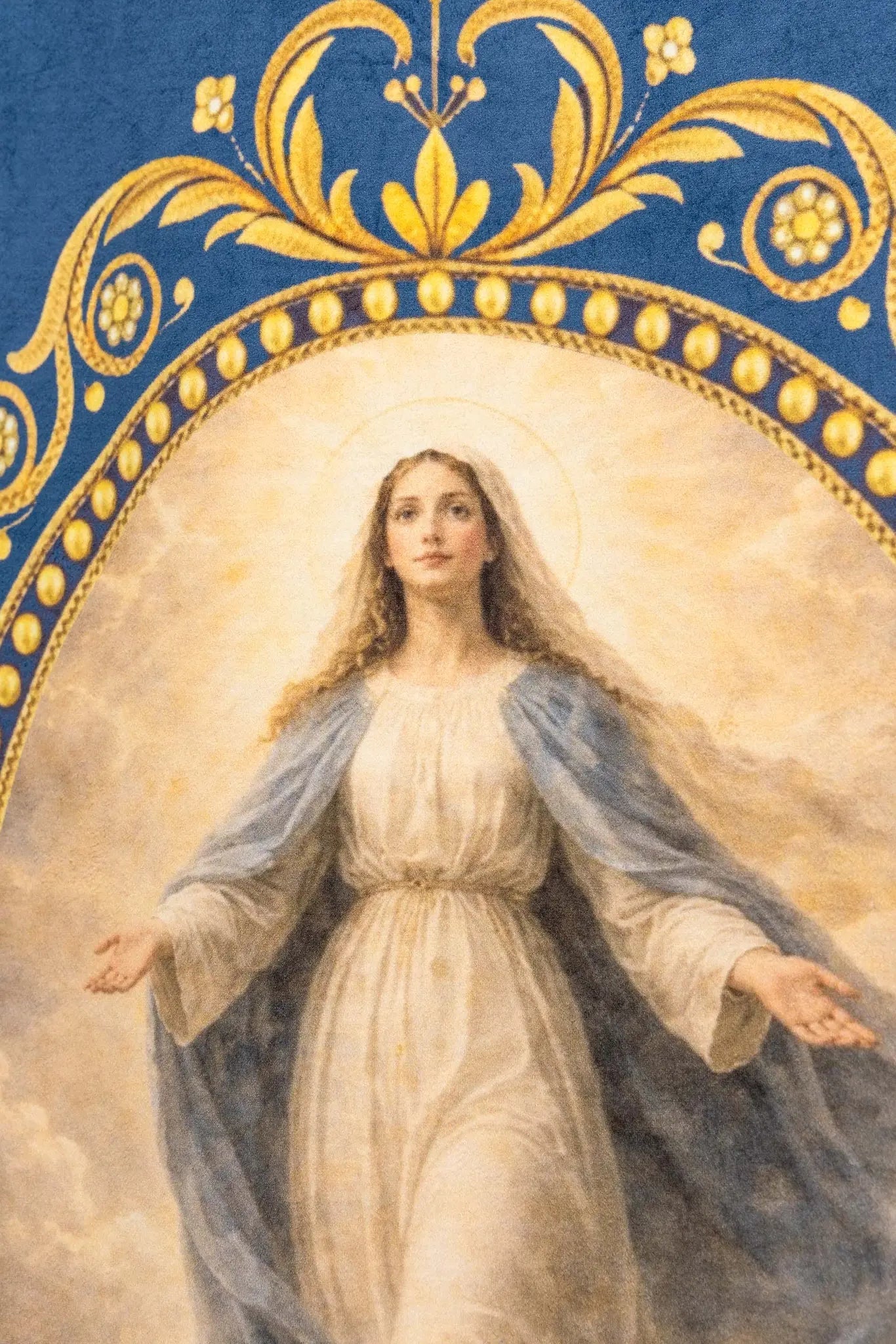 Double-sided Processional Banner with Our Lady of the Assumption and Marian Monogram - HAFTINA ATELIER