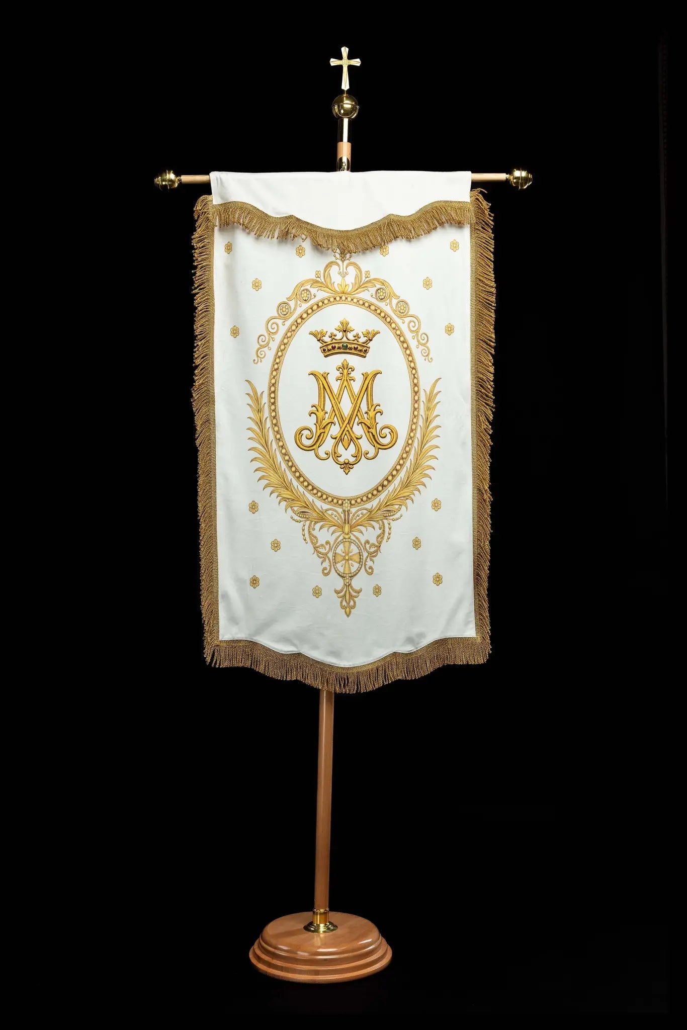 Double-sided Processional Banner with Our Lady of the Assumption and Marian Monogram - HAFTINA ATELIER