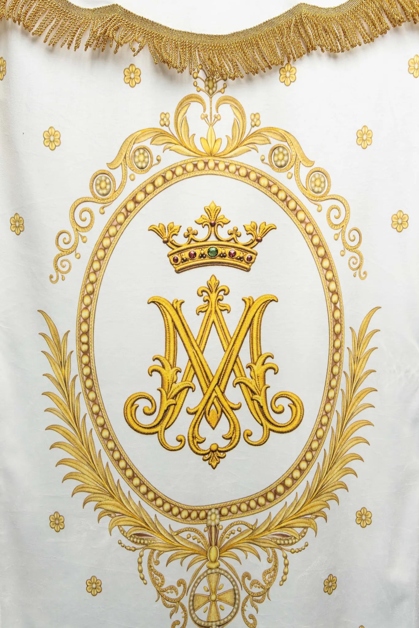 Double-sided Processional Banner with Our Lady of the Assumption and Marian Monogram - HAFTINA ATELIER
