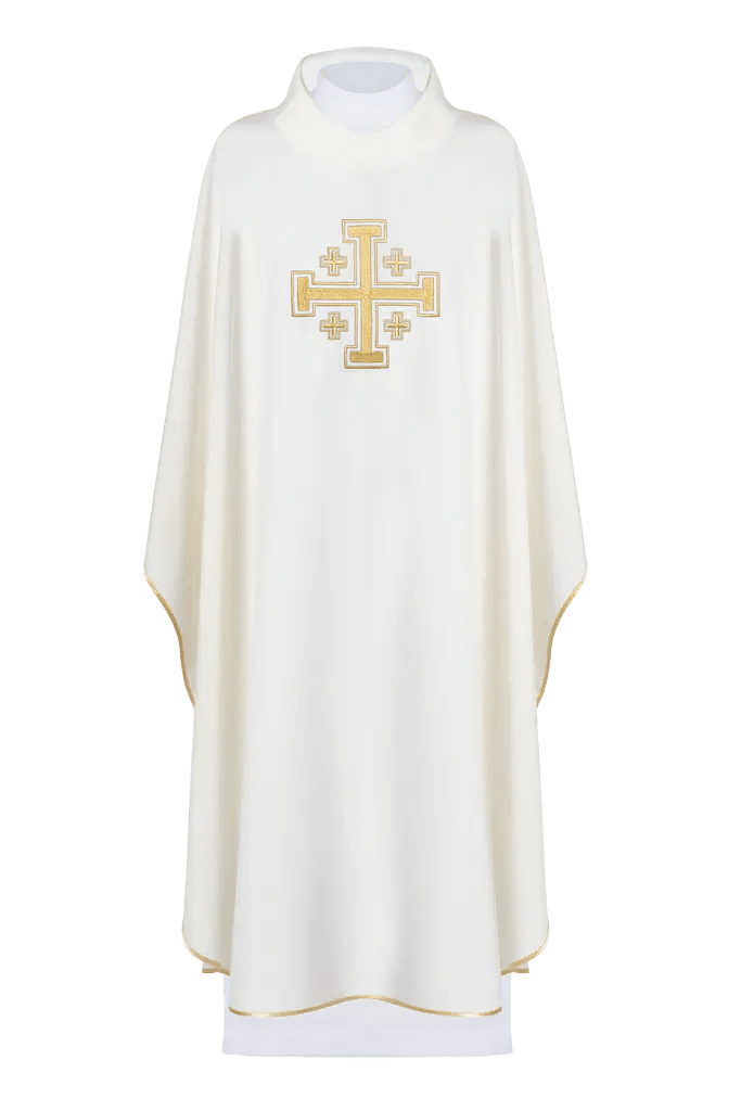 Ecru chasuble with embroidered Jerusalem cross - HAFTINA ATELIER