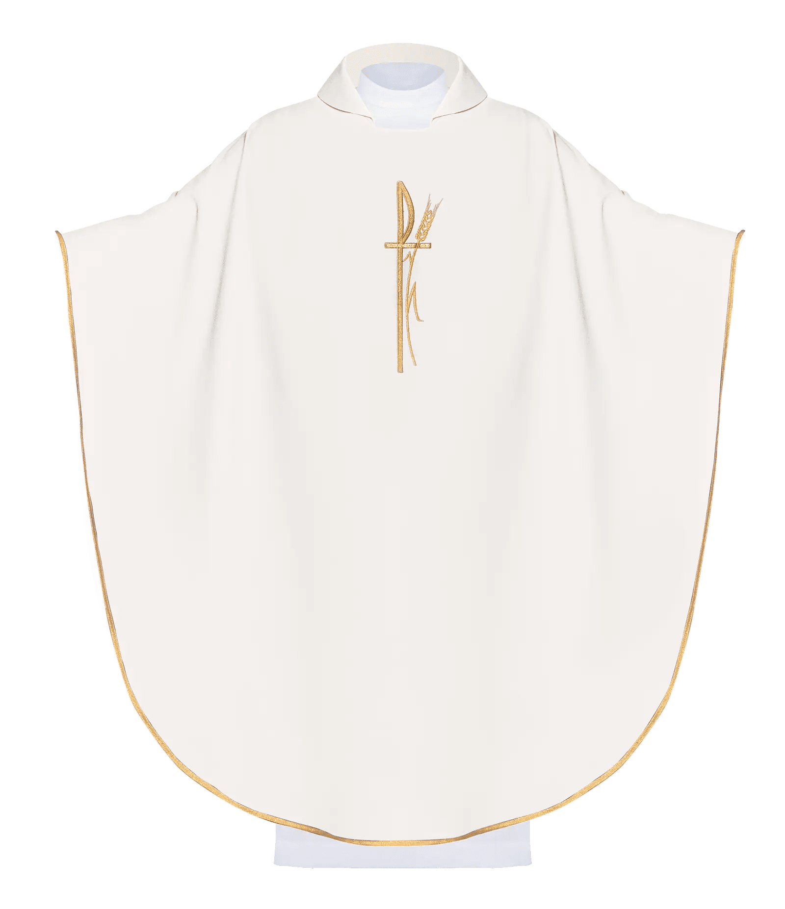 Ecru liturgical chasuble with wide collar and delicately embroidered cross - HAFTINA ATELIER