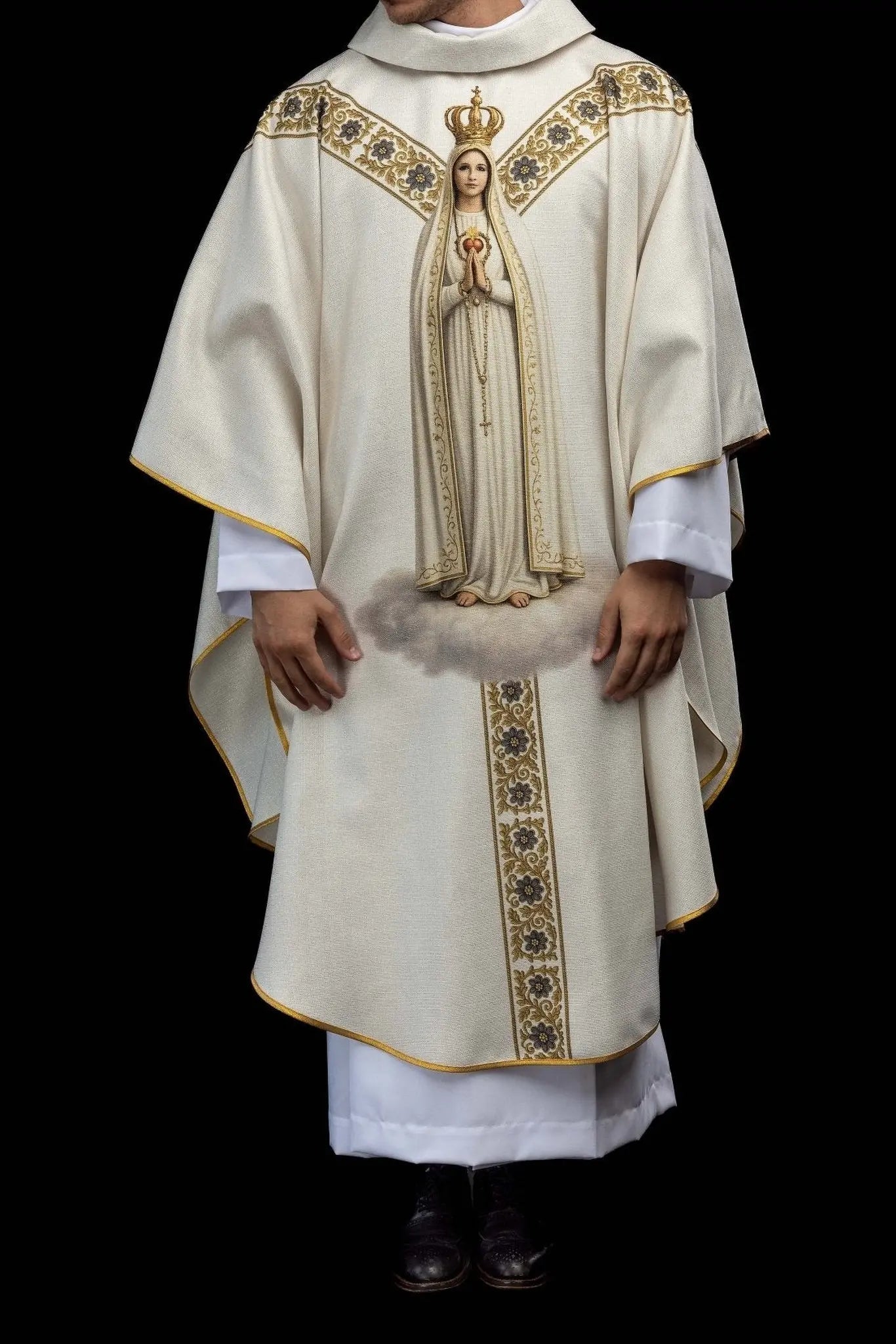 Ecru printed chasuble with Our Lady of Fatima image - HAFTINA ATELIER