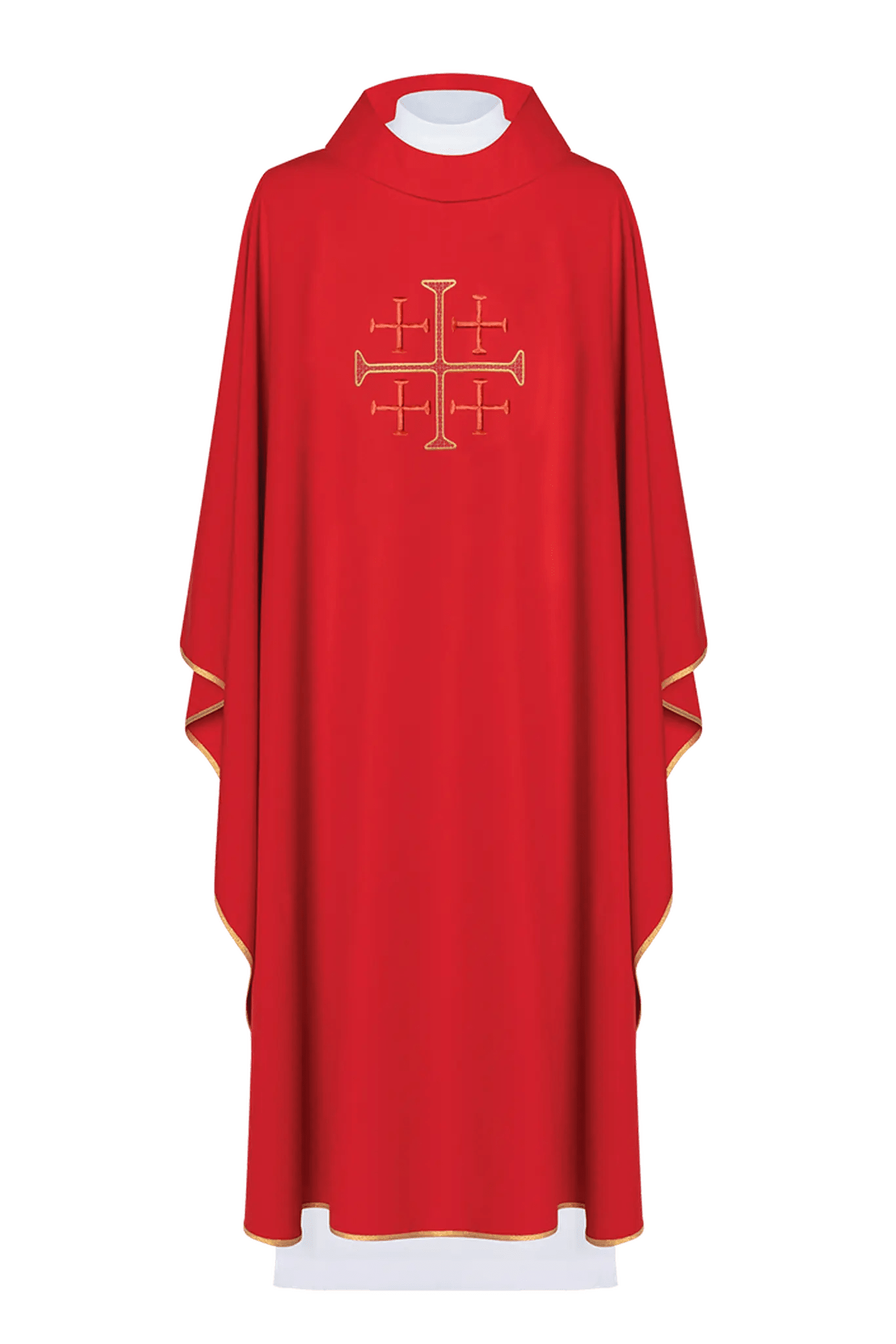 Embroidered chasuble Jerusalem cross Red Gold piping - HAFTINA ATELIER